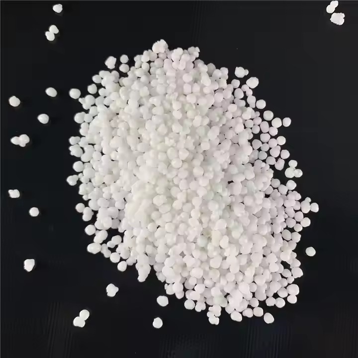 Close-up of white Urea N46 fertiliser granules